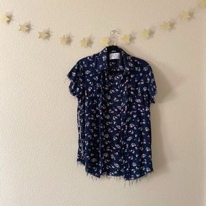 Floral Short Sleeve Button Blouse with zippers